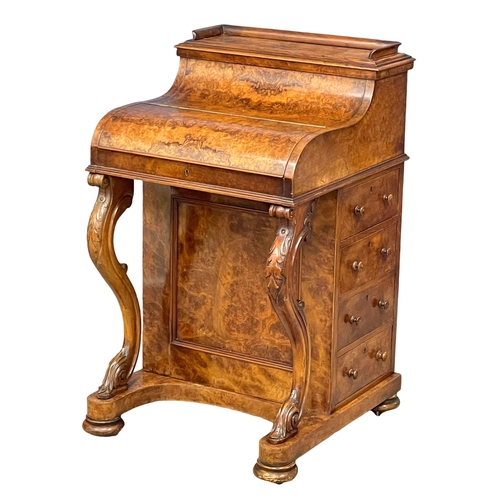 838 - An excellent quality Victorian Burr Walnut Piano Top Davenport desk. 60x58x100cm.