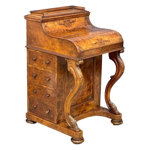 838 - An excellent quality Victorian Burr Walnut Piano Top Davenport desk. 60x58x100cm.