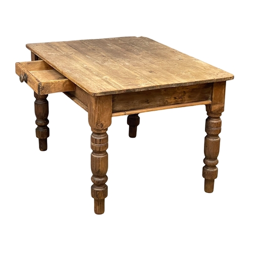 841 - A Victorian pine Farmhouse kitchen table with drawer. Circa 1880. 121.5x86x73cm