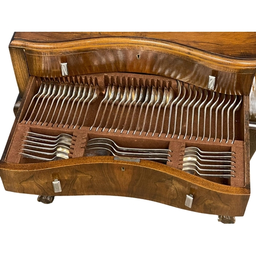 858 - A vintage Georgian style walnut cutlery chest with good quality silver plate. 69x50x75cm