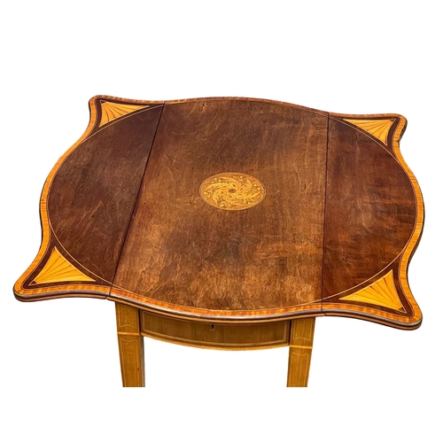 861 - An excellent quality early 20th century Sheraton Revival inlaid mahogany drop leaf table with drawer... 