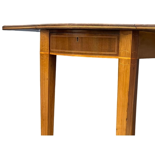 861 - An excellent quality early 20th century Sheraton Revival inlaid mahogany drop leaf table with drawer... 