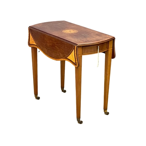 861 - An excellent quality early 20th century Sheraton Revival inlaid mahogany drop leaf table with drawer... 