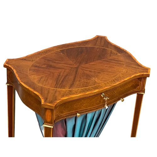 862 - An excellent quality early 20th century Sheraton Revival inlaid mahogany sewing side table with bras... 