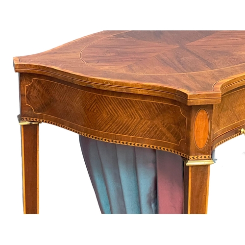 862 - An excellent quality early 20th century Sheraton Revival inlaid mahogany sewing side table with bras... 