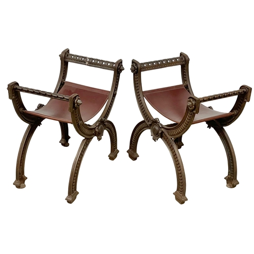 866 - A pair of Victorian cast iron X-Framed stools by Crichley Wright & Co. Circa 1850-1860. 59x39x57cm