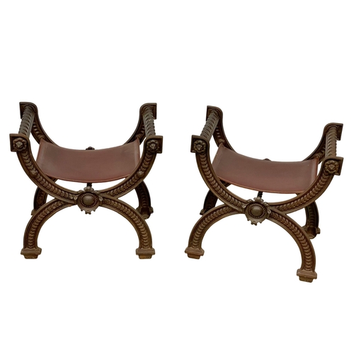 866 - A pair of Victorian cast iron X-Framed stools by Crichley Wright & Co. Circa 1850-1860. 59x39x57cm