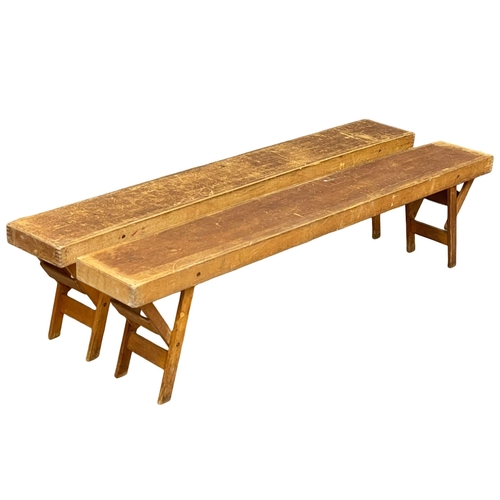 889 - A pair of large vintage folding benches. 182x25x43cm