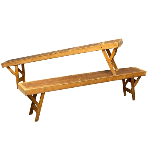 889 - A pair of large vintage folding benches. 182x25x43cm