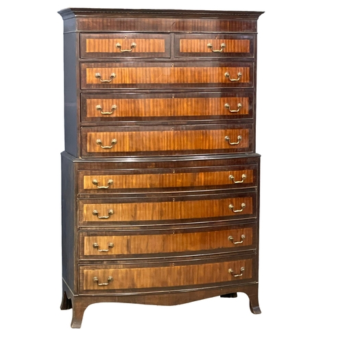 895 - A very large late 19th century George III style inlaid mahogany chest on chest. Circa 1890. 125x51.5... 