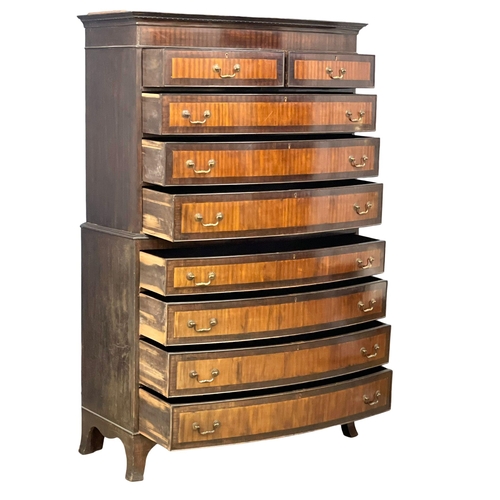 895 - A very large late 19th century George III style inlaid mahogany chest on chest. Circa 1890. 125x51.5... 