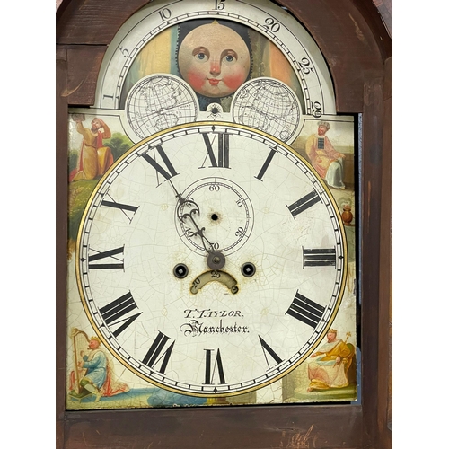 900 - A large early Victorian mahogany long case clock with painted moon dial face. Circa 1835-1840. Weigh... 