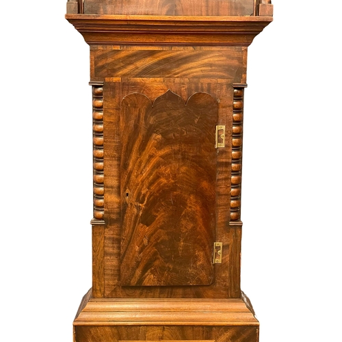 900 - A large early Victorian mahogany long case clock with painted moon dial face. Circa 1835-1840. Weigh... 