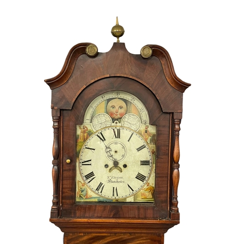 900 - A large early Victorian mahogany long case clock with painted moon dial face. Circa 1835-1840. Weigh... 