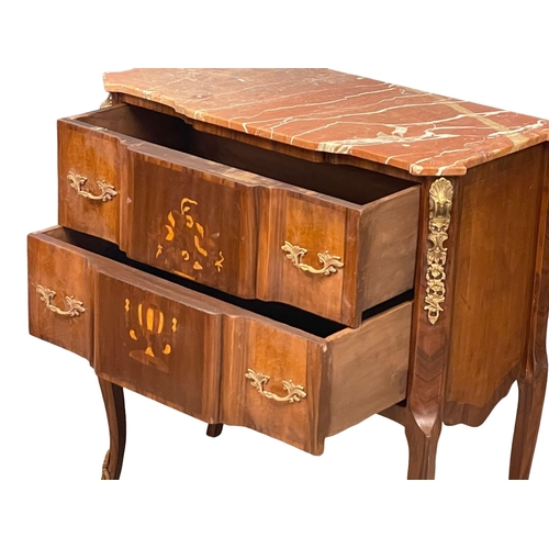 902 - An 18th century style French marble top chest of drawers with brass mounts. 81x43x86cm