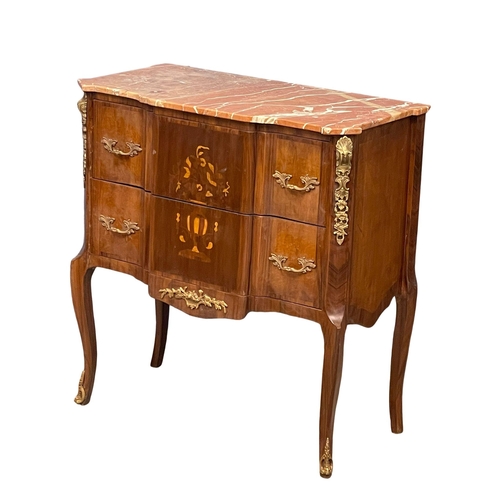 902 - An 18th century style French marble top chest of drawers with brass mounts. 81x43x86cm