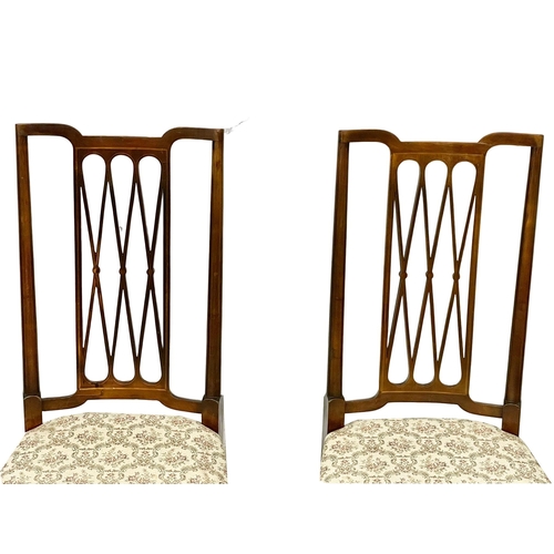 931 - A pair of Edwardian inlaid mahogany high back side chairs.