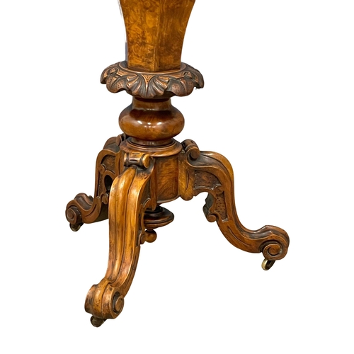 975 - A good quality Victorian Burr Walnut work table with inlays which include Lebanon Cedar and Olive Wo... 