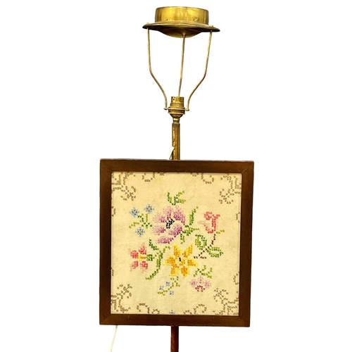 994 - A late Victorian polescreen converted into a standard lamp. 145cm