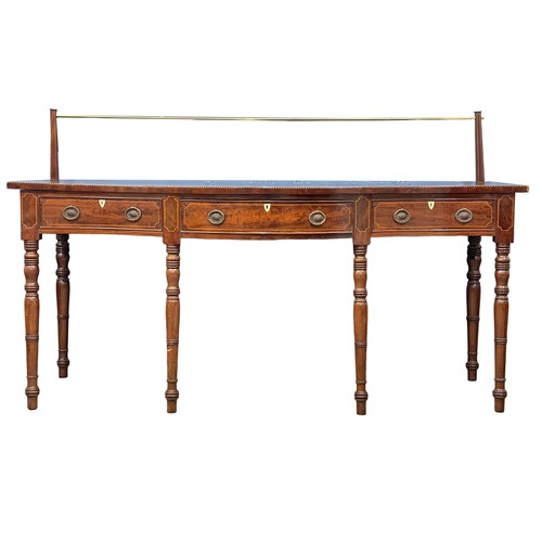 806 - A large late 19th century Sheraton Revival inlaid mahogany serving table. With 1 drawer and 2 dummy ... 