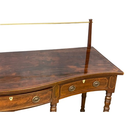 806 - A large late 19th century Sheraton Revival inlaid mahogany serving table. With 1 drawer and 2 dummy ... 