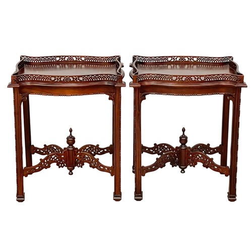 840 - A pair of Chinese Chippendale Revival mahogany silver tables. 59x43x70.5cm