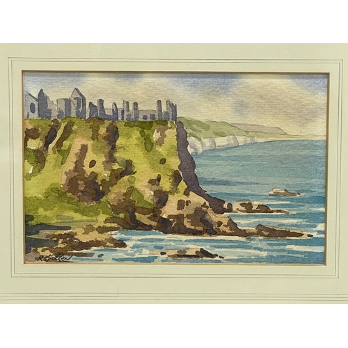 740 - A watercolour painting by Robert Spotten. Dunluce Castle. 16x10.5cm. Frame 34x29cm.