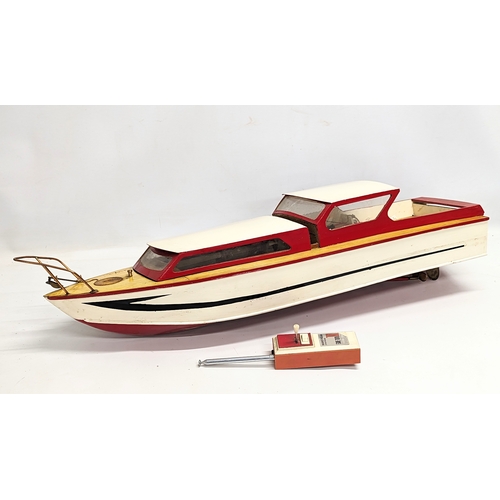 780Q - A good quality vintage handmade remote controlled  wooden boat. 90x27x26cm