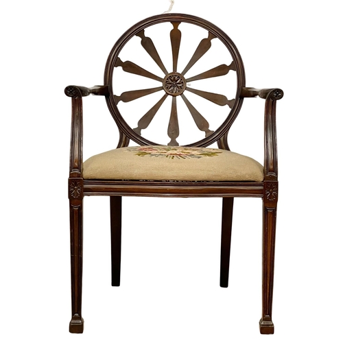 1085 - An early 20th century Hepplewhite style mahogany armchair with tapestry seat. Circa 1900-1910.