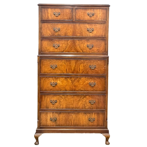 1023 - A vintage Georgian style walnut tallboy chest of drawers.  82x48x150cm