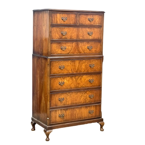 1023 - A vintage Georgian style walnut tallboy chest of drawers.  82x48x150cm