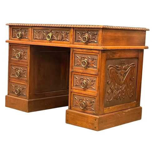 1034 - A good quality Edwardian carved walnut 3pc desk, stamped G.M.G 1915.  110x58x75cm