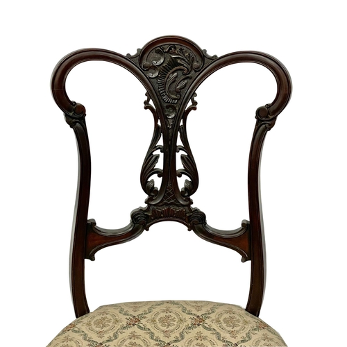 1053 - 3 late Victorian mahogany side chairs on cabriole legs, circa 1900