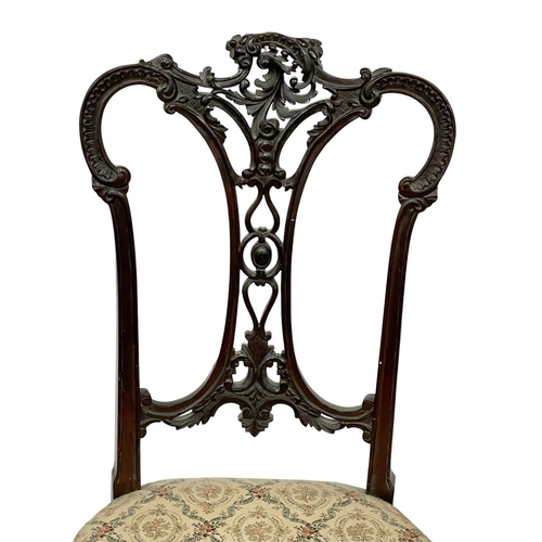 1053 - 3 late Victorian mahogany side chairs on cabriole legs, circa 1900