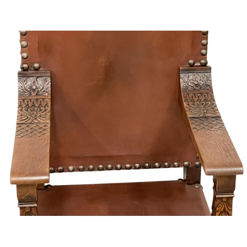 1066 - A large late 19th century Continental carved oak Throne chair, circa 1880