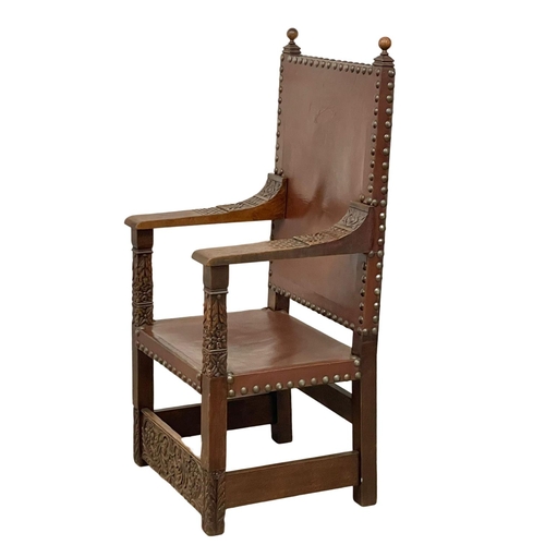 1066 - A large late 19th century Continental carved oak Throne chair, circa 1880