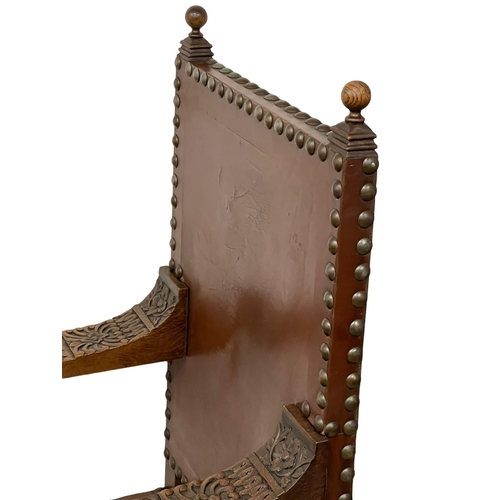 1066 - A large late 19th century Continental carved oak Throne chair, circa 1880