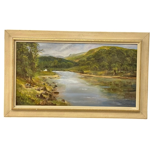 780C - A Scottish landscape oil painting.  74x39cm framed 89x54cm