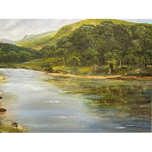 780C - A Scottish landscape oil painting.  74x39cm framed 89x54cm