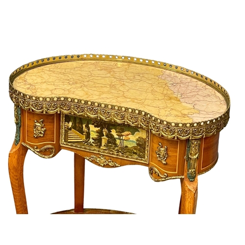 905 - An 18th century style French marble top side table with brass mounts and gallery.  62x39x71cm