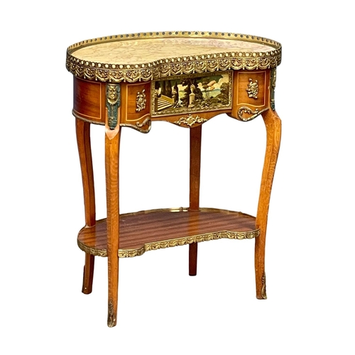 905 - An 18th century style French marble top side table with brass mounts and gallery.  62x39x71cm