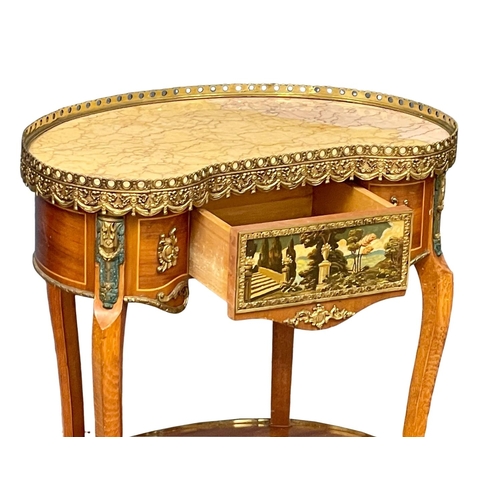 905 - An 18th century style French marble top side table with brass mounts and gallery.  62x39x71cm