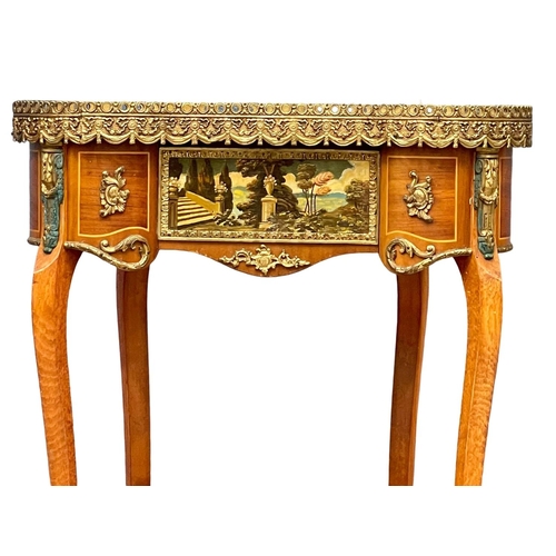 905 - An 18th century style French marble top side table with brass mounts and gallery.  62x39x71cm