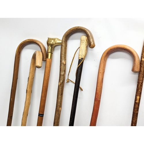 781C - A quantity of vintage walking sticks including an early 20th century bone handled stick.