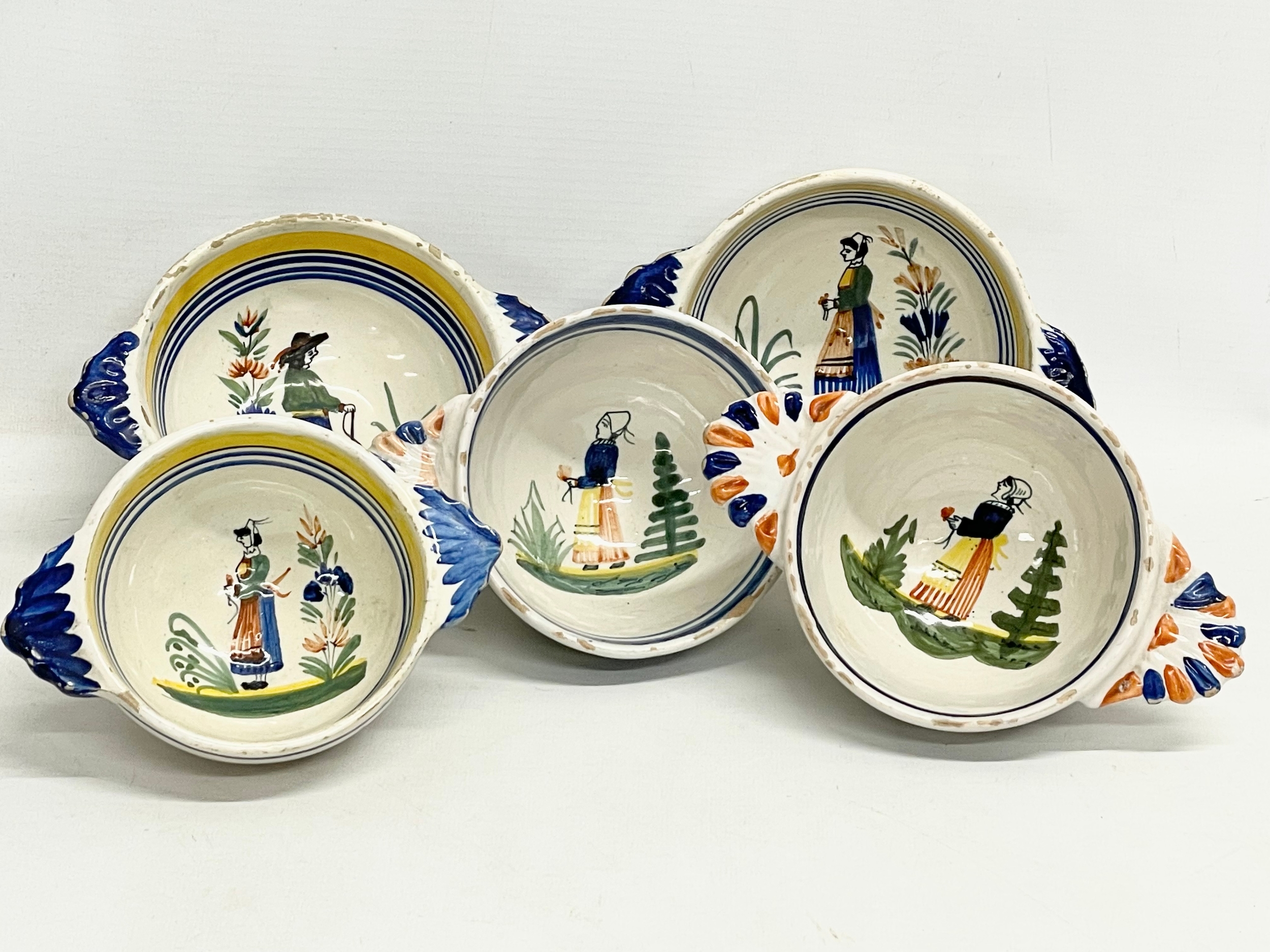 5 Henriot Quimper pottery bowls. France. 16cm