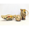 3 hand painted pieces of H. J. Wood 'Indian Tree' pottery, including jug,  vase, and jardinière. Jug