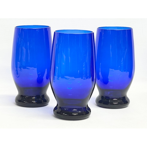 118 - A collection of Bristol Blue glassware. A set of 3 wine glasses with twist stems. A set of 3 juice g... 