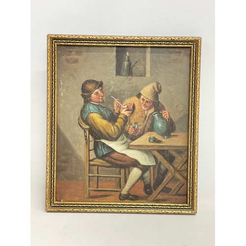 49 - A pair of 19th century Dutch oil paintings of 18th century tavern scenes. 19x22cm