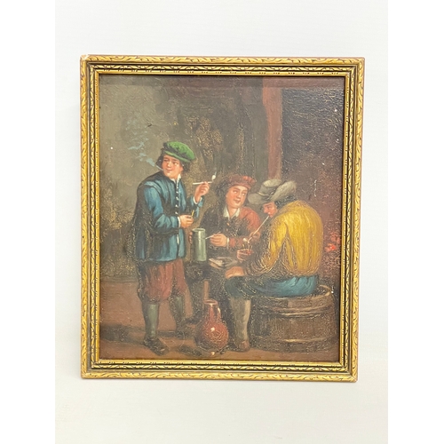 49 - A pair of 19th century Dutch oil paintings of 18th century tavern scenes. 19x22cm