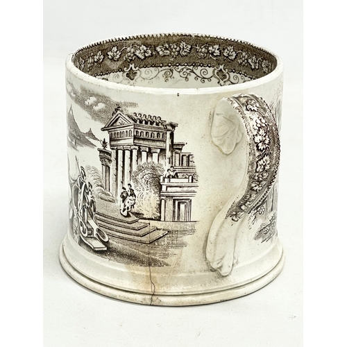 124 - An early to mid 19th century tankard mug with classical Roman pattern. 14x11x10cm